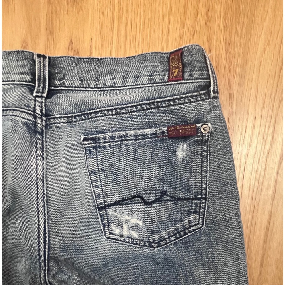 7 For All Mankind Straight Leg Jeans Womens 28 Blue Distressed Y2K Denim